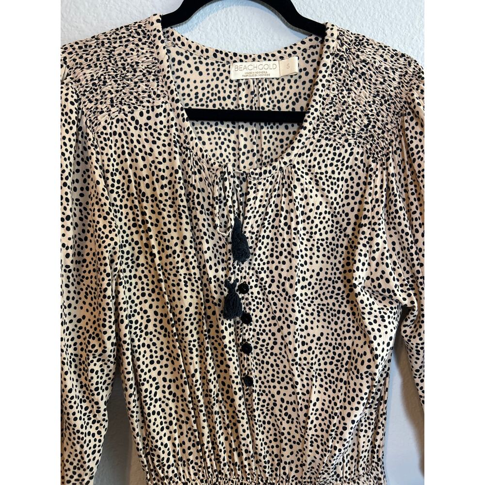 Anthropologie Beachgold | Tan/Black Polka Dot Half Sleeve Romper | Small - Picture 5 of 14